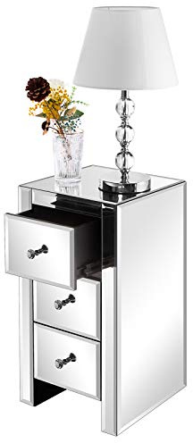 LEADZM Nachttisch mit 3 Schubladen Beistelltisch Nachtschrank, 30x30x60cm | Aufbewahrungsschrank aus Glas, für Wohnzimmer, Schlafzimmer, Büro, Badezimmer usw