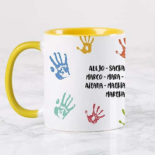 Wanapix | Taza Personalizada para Profesores | Personalizable con Nombre o Texto| Detalle Maestra Infantil | Regalo para Profesores | Apta para Microondas | 325ml | Manos Nombre
