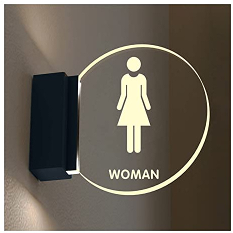 Targa for porta del WC, toilette, bagno a LED, insegna in acrilico for toilette uomini e donne, insegna luminosa rotonda da 8 pollici montaggio a parete salotto ba