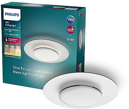Philips LED SceneSwitch Garnet Deckenleuchte (30 W), LED Leuchte mit drei Dimmstufen und warmweißem Licht, LED Beleuchtung mit EyeComfort, schwarz