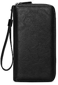 PORRASSO Herren Geldbörse Clutch Tasche RFID Schutz Kreditkartenetui PU Brieftasche Handytasche Portemonnaie mit 12 Kartenfächern Schwarz