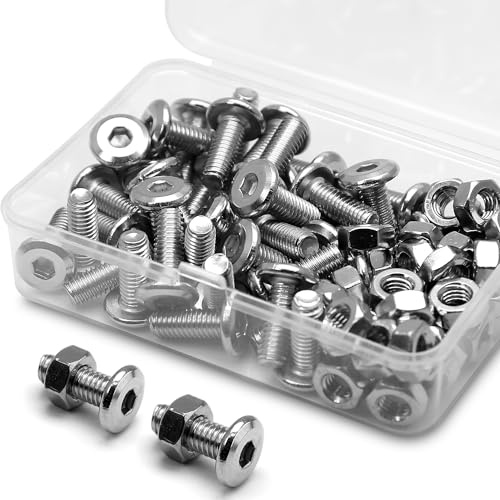 (40 Sätze) M6 x 16mm Innensechskantschrauben und Muttern Set 304 Edelstahl Flachkopf Möbel-Anschluss Schrauben