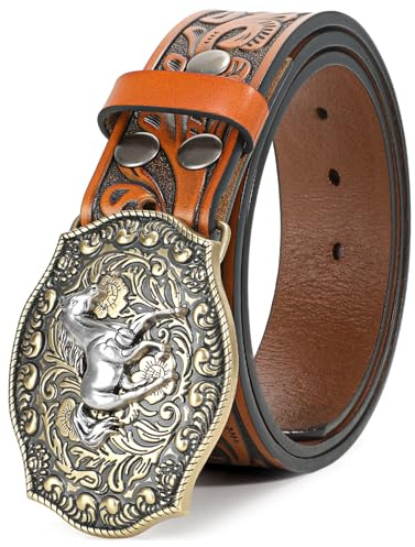 Beltroad Western Läderbälte med spänne för män och kvinnor, cowboy, cowgirl, läderbälte för jeans, julklapp till män, for Wasit 31-34