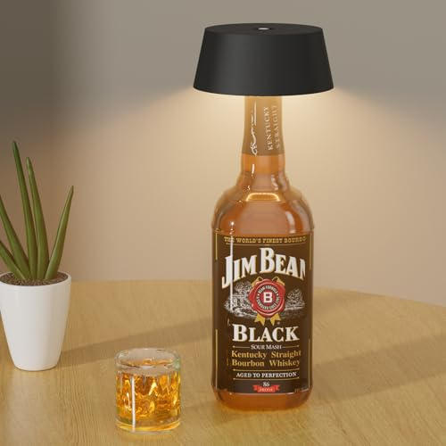 Klighten Led Akku Flaschenlampe Dimmbare Tischleuchte 3000K, Flaschenlicht aufsatz für Außen/Innen, IP54 Tragbare flaschenleuchte Kabellose Touch, Tischlampe für Restaurant/Bar, 5000mAh, 3W, Schwarz