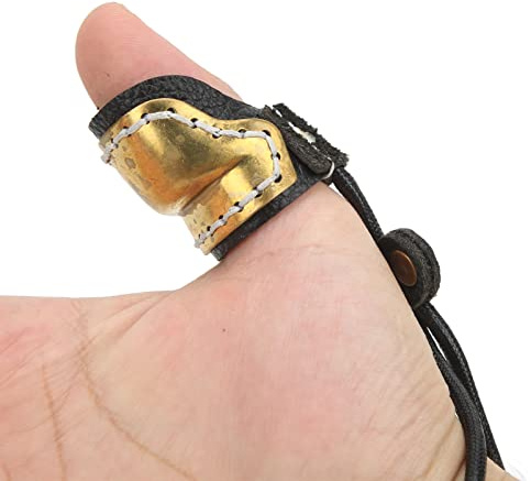Bow Trigger Finger Bogenschießen Daumenhülse, Messing Weiches Leder Gepolstert Fingerschutz Traditionelle Bogen und Pfeil Schieen Bogenschießen Fingerschutz Breite Einstellbar
