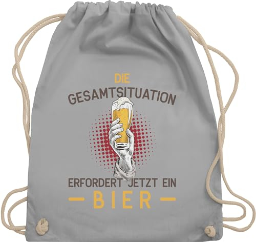 Turnbeutel Rucksack - Party & Alkohol Herren - Die Gesamtsituation erfordert jetzt ein Bier - Geschenk Lustig Vatertag - Unisize - Hellgrau - saufrucksack sauf sprüche rucksäcke saufen alki trink
