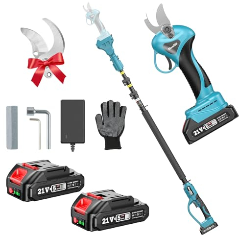 Seesii Elektrische Gartenschere, 2 in 1 Elektrische Astschere Teleskop mit 2x2000mAh Batterien, Maximale Reichweite bis 4,57m, 33mm Schnittdurchmesser, Bürstenloser Motor, inkl. Tragegurt