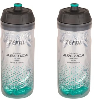 ZEFAL Pack Arctica 55 - Doppelpack Fahrradflaschen 550ml - Isotherme Fahrradflasche - Geruchlos und wasserdicht - BPA-freie Sportflasche, Silber/Karibikgrün