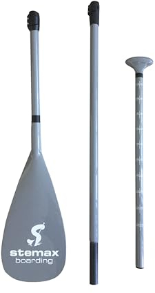 Stemax Carbon-/Fiberglas 3-teilig verstellbares SUP Paddel für SUP-Board Surfboard Stand up Paddle (Farbe: Grau)