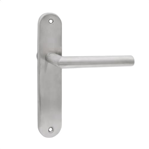 domino Türgriff Blind Drückergarnitur Langschildgarnitur Türklinke für Zimmertür, Kellertür & Innentür L-Form Türbeschläge aus Edelstahl Silber Türdrückergarnitur STELLA INX