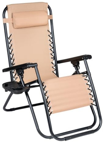 Hortan Poltrona Sdraio Reclinabile Con Cuscino Poggiatesta, Tavolino Portaoggetti, Seduta In Tessuto Textilene E Struttura Richiudibile in Acciaio Inossidabile, Per Interno, Terrazzo e Giardino