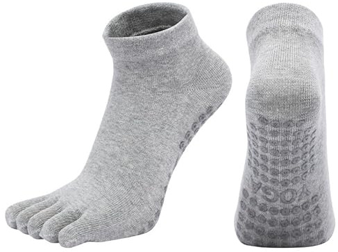 Générique 2 Paires Chaussette Doigt de Pied Femme Chaussettes Yoga Antidérapant Chaussettes Orteils Séparés de Sport (FR/ES, Alpha/lettres, Taille unique, Taille normale, Taille normale, Gris)