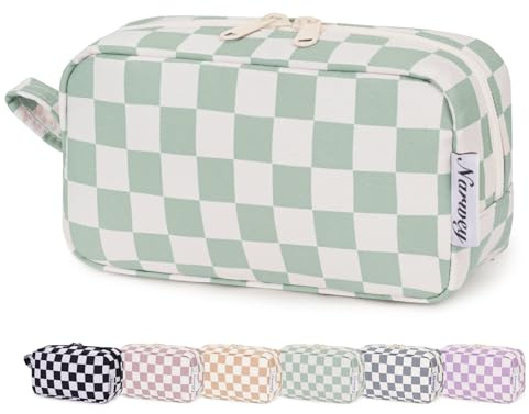 Kleine Make up Tasche für Handtasche, Karierte Kleine Kosmetiktasche Damen Schminktasche Klein, Kulturtasche Damen Klein Kulturbeutel, Makeup Tasche Makeup Bag (Mintgrünes Schachbrett, klein)