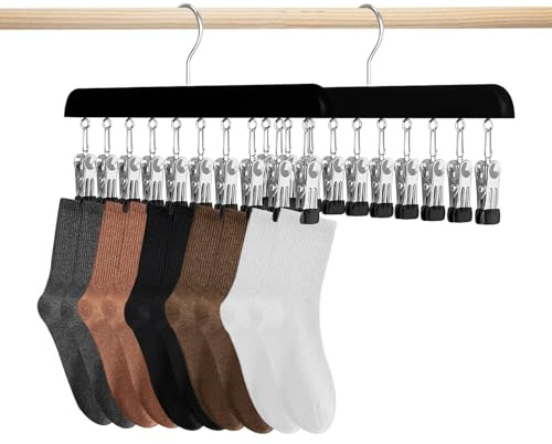 GmeDhc 2 Stück Sockentrockner Wäscheständer aus Holz, Winddicht Trockengestell mit 10 Clips für Socken, für Socken, Unterwäsche, Mütze, Schal, Handtücher, Schuheinlagen
