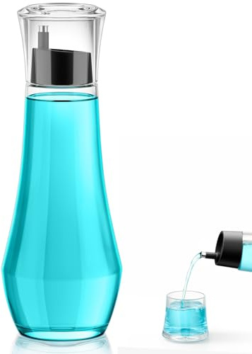 VITVITI Glass Mouthwash Dispenser for Bathroom, 8.8OZ Mouth Wash Container Bottle with Lid Cup, Small Clear Refillable Mouthwash Dispenser Decanter for Countertop | Mouth Wash Decanter with Lid Cup, 8.8 OZ Clear Refillable Bottles for Listerine Mouthwash, Black