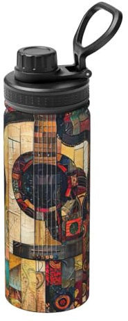 Bouilloire isotherme de sport en acier inoxydable avec motif de guitare artistique - 532 ml