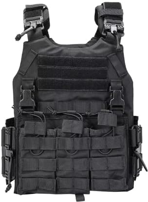 SINAIRSOFT Taktisk snabbfrigörande väst, justerbar lätt Airsoft MOLLE väst för utomhusaktiviteter träning, Svart, one size