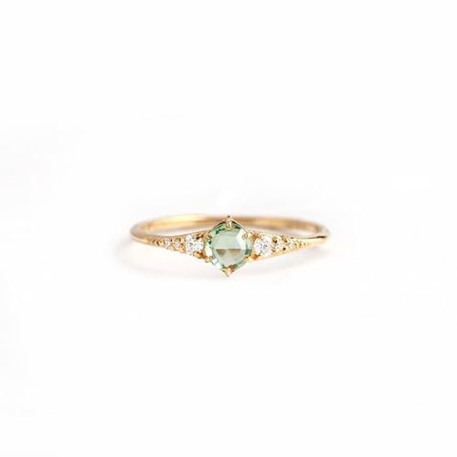 KnBoB Verlobungsring Ehering, 9K Gelbgold 375 Damen Ring Zart Olivgrün Rund Peridot mit Moissanit Stein Schmuck Hochzeitsringe Gr. 56 (17.8)