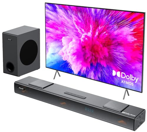 Hiwill 3.1.2CH Soundbar TV, Dolby Atmos Surround Soundsystem, 5.25'' Subwoofer Cablato, 2 Up-Firing, 2 Side-Firing, Home Cinéma Enceintes Téléviseur, 400W Potenza di Picco, eARC, Nimbus A312