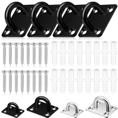 Mardatt 4 Pack M8 304 Edelstahl Pad Eye Plate U Haken, Marine Hardware Haken mit Schrauben Anker, Heavy Duty Decke Haken Pad Eyes Platte, schwarz