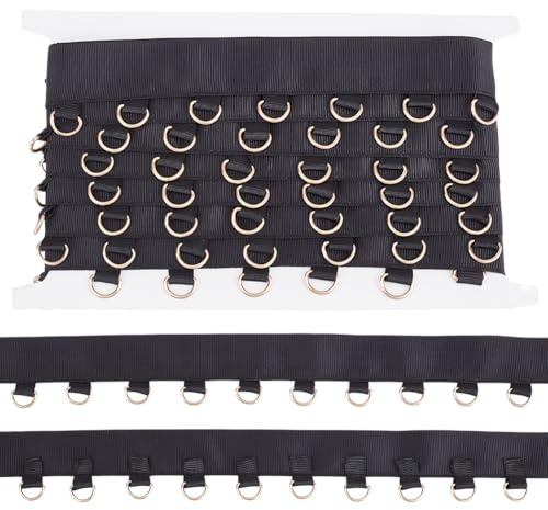 BENECREAT Passacavo Nero Da 4.5 m, Nastro Passante In Twill con Occhielli Da 26mm con Anelli A D Dorati, Striscia di Nastro con Occhiello In Metallo per Lavori di Cucito e Artigianato