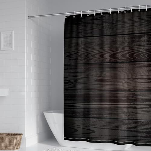 AMDXD Schwarz Duschvorhang Eckdusche 240x200cm, Polyester Badewanne Vorhang Holzbrett, Dusch Vorhang für Badewanne und Dusche im Badezimmer mit Duschvorhangringen