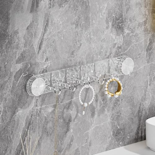 EasyByMall Gancho giratorio con ventosa, 5 ganchos, ganchos de succión de toalla para baño, 40 x 6 cm, sin taladrar para ducha, baño, ganchos de ducha (transparente)