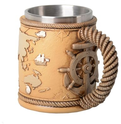 HAUCOZE ölkrus ölmugg med mugg i rostfritt stål, ölrep med handtag, 450 ml, världskarta design, öltankard för män, oktoberfest pappa present