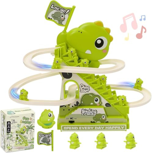 Dinosaurier Rennbahn Spielzeug,Doppelschleifenbahn Rutsche Kaninchen Achterbahn Spielzeug mit Licht und Musik,Kletterspielzeug Lernspielzeug für Kinder Jungen Mädchen ab 3 Jahren