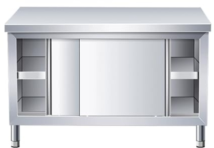 Snaweo Stainless Steel Table, Stainless Steel Work Table with Cabinet, Commercial Heavy Duty Prep Worktable, Kitchen Food Prep Work Table, for Home, Restaurant(120x40x80cm)