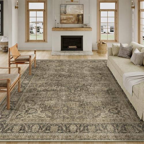 HUGEAR Vintage Rugs Living Room Rug 240x300cm Brown Washable Carpet | Area Rug, Non Slip, Washable, for Living Room, Hall, Bedroom, Dining Room, Office, Low Pile Carpet