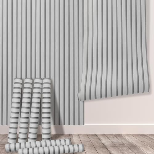 Tarwanear 6 Rolls Wood Effect Wallpaper Wood Slat Wallpaper 30.18m² Light Grey Wooden Slat Effect Wall Paper Natural Wooden Slatted Roll for Living Room Bedroom Office Front Desk Feature Wall