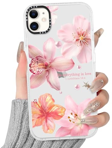 Yoedge Handyhülle für iPhone 12 Mini Hülle mit Hibiskus Blumen Muster | Aesthetic Meerestier Sommer Bunt Design Case Mädchen Geschenk Schutzhülle, Transparent Silikon Kratzfest Cover, Rosa 03