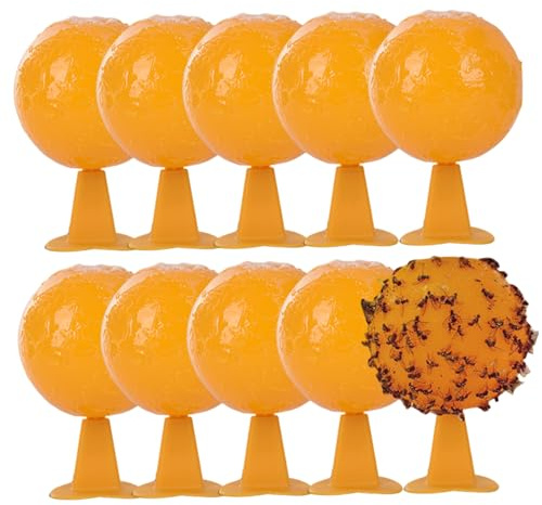 Fliegenfallen-Ball, 10 Stück, 8, 3 cm, Fliegenfänger, wasserdicht, sonnenbeständig, mit Selbstklebendem Lockstoff für Obstgarten, Garten, Markt, Fliegenfalle, Fliegenfallen im Freien
