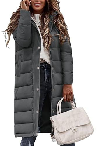 Vancavoo Women's Coats Long Quilted Jacket Winter Ladies Padded Parka Warm Fleece Lined Thick Overcoat Water Repellent Outerwear,Dark grey,L