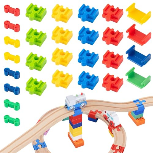 28 Stück Holzeisenbahn Schienen Adapter Eisenbahn, Adapter für Holzeisenbahnen, Holz Schienen Connectors Eisenbahn Spielzeug Zubehör, Schienenverbinder aus Kunststoff für Modellzüge