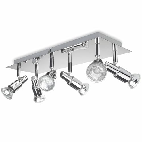 POLESTI Adjustable 6 Way Ceiling Spotlight Fitting, Modern Rectangle Kitchen Lights Ceiling, GU10 Ceiling Light Fitting, Silver Chrome GU10 Ceiling Spotlight (Bulb Not Included)