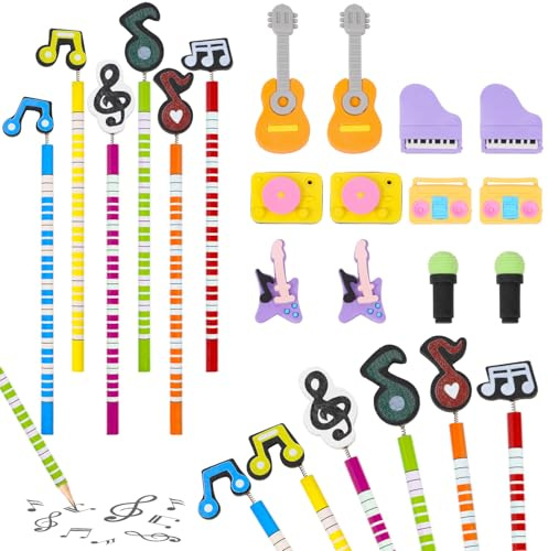 Rdlobu Juego de 24 bolígrafos para notas musicales, para niños y estudiantes