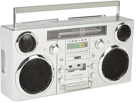 Boombox Radio portátil con 4 altavoces, Bluetooth, reproductor de CD/cinta, radio FM, entrada SD/USB, batería de litio de 8100 mAh para reuniones familiares y viajes
