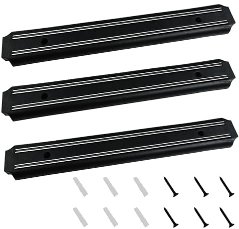 BMZXCH 3 Stück Messermagnete Wand, Magnetischer Universeller Wandmontage Edelstahl Magnet Messerhalter mit Schrauben, Magnet Magnetschiene für Messer magnetleiste Küche Büro Messer Utensilien (Schwar)