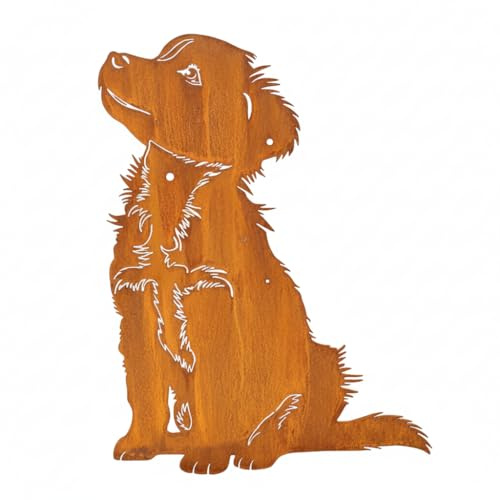 Kapaga - Edelrost Gartenstecker Australian Shepherd - Rost Hund - 40x30cm | Rostfigur Gartendeko für Draußen - stabile Metall Gartenfigur aus Stahl - Wetterfest für Beet Terrasse