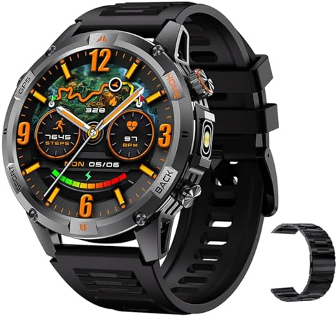 Domary Smart Sport Watch GPS Multisport Activity Tracker con Oltre 100 modalità di Allenamento Schermo HD da 1,46 Pollici Cardiofrequenzimetro IP68 per Uomo Corsa All'aperto Nuoto (Acciaio)