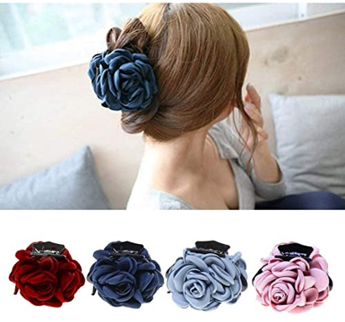 4 pinzas para el pelo a la moda para mujer, pinzas para el pelo con forma de flor de tela, para la mandíbula para accesorios, multicolor