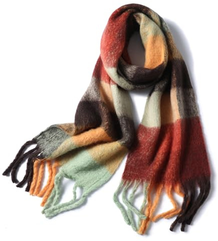 Bakicey Damen Schal XXL Warm Weich Strickschal Karo Winterschal Herbstschal Wolleschal Frauen Deckenschal Halstuch Scarf Poncho Cape