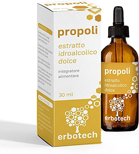 ERBOTECH Propoli (propolis) Gusto più Dolce con Contagocce 30 ml, Tintura Madre, estratto puro, rimedio naturale per mal di gola, contribuisce al benessere delle vie respiratorie, Made in Italy