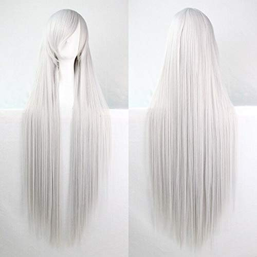 SOUTHSKY peruk lång rak värmebeständig fiber syntetisk peruk för kvinnor Halloween kostymer Cosplay 100cm / 40inch (silver vit)