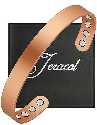 Jeracol Pulseras de cobre para artritis Hombres Mujeres Pulsera magnética de cobre para aliviar el dolor de migraña con 8 potentes imanes Estilo simple Tamaño ajustable con caja de regalo