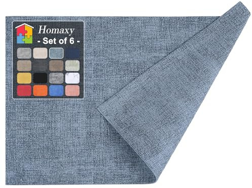 Homaxy Kunstleder Hitzebeständige Tischsets für Esstisch, 6er-Set, wasserdicht, abwischbar, waschbar, PU-Tischsets, leicht zu reinigen, rutschfest, 30 x 43 cm, Blau