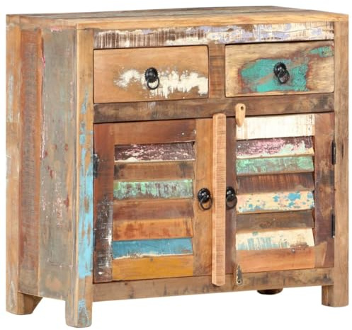 vidaXL Sideboard 70cm Solid Reclaimed Wood Lowboard - Rustic Storage Cabinet for Living Room with 2 Doors and 2 Drawers, Mixed Brown Finish