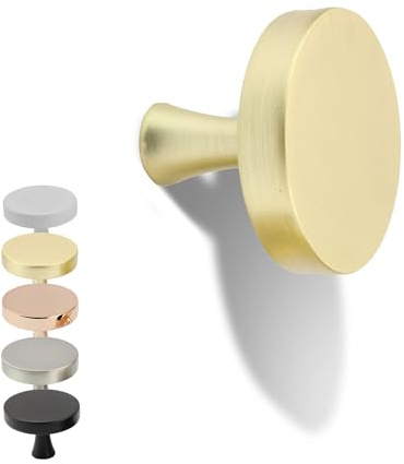 Natural Goods Berlin Möbelgriffe rund KREISEL 10 Stück Gold gebürstet/Möbelknöpfe mit ⌀31mm / Schrankknöpfe passend für 15-22mm Türstärken/Griffe für Küchenschränke, Kommoden, Sideboard etc.